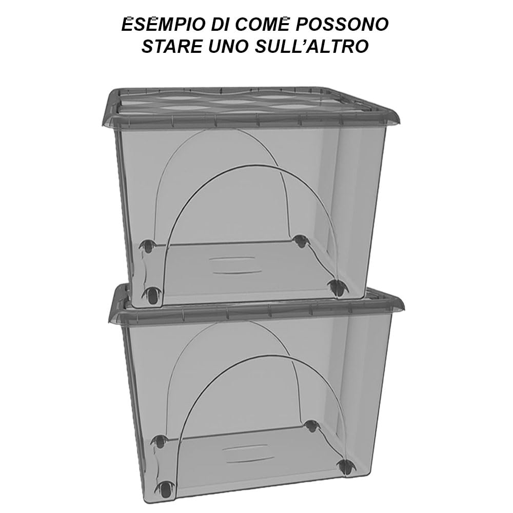 2 bauli STORAGE 80LT Scatole cassa Multiuso Grane cm 60x40x45 Box Portaoggetti Contenitore Organizer Salvaspazio con Coperchio fume 4 Ruote Sovrapponibile organizzazione cesta indumenti Casa Bagno