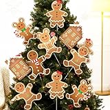 8 Pcs Christmas Tree Decorations Picks, Large Gingerbread Man Christmas Tree Picks, Xmas Gingerbread Man Tree Topper Ornaments for Xmas Trees Winter Holiday Home Party Vase Decor