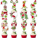 36Pcs Merry Christmas Cupcake Toppers for Christmas Birthday Decorations Whoville Decorations Party Supplies