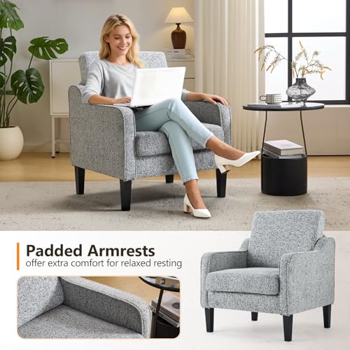 Image of VINGLI Grey Accent Chair, Chenille Upholstered Armchair for Living Room