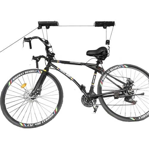 Conjunto de cabides de bicicleta – Conjunto de 2 cabides de bicicleta com sistema de polia aérea par