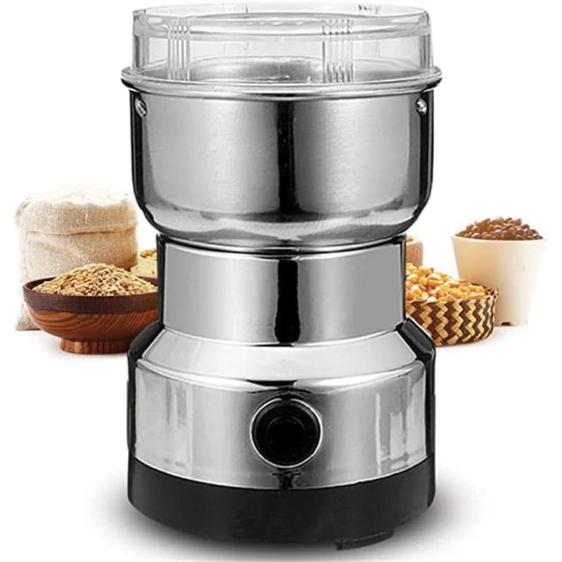 Multipurpose Electric Coffee Bean Grinder Grinding Tool For Seeds Spice Herbs Nuts Transparent Lid Powerful Machine Direct Power (EU Plug)