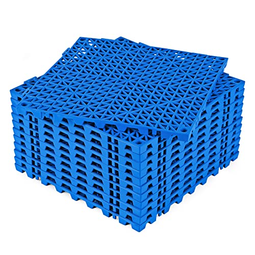 Image of ToLanbbt Modular Interlocking Cushion 12P 11.8 inch x 11.8 inch Interlocking Rubber Floor Drain Holes Non-Slip Splicing Drainage Mats for Deck, Shower, Kitchen, Drain Pool, Sauna Bath, Indoor Outdoor (Blue)