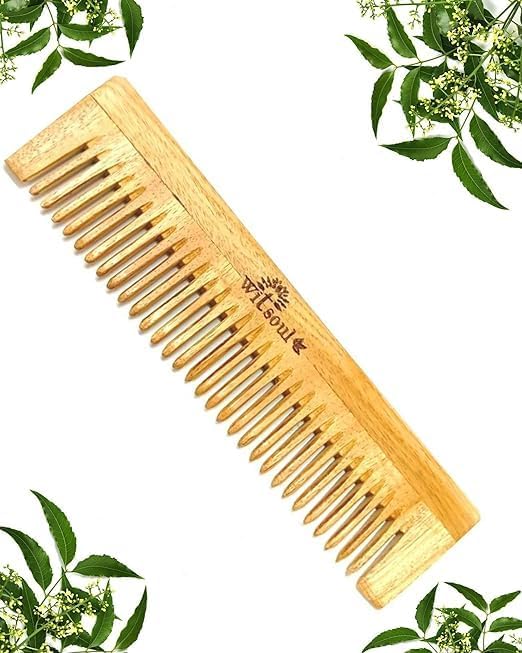 Image of WITSOUL Neem Wood Comb ORGANIC /Ayurvedic /Anti-Dandruff Comb For Men And Women /Brown color / (SET OF 4 WITH SHOWER COMB)
