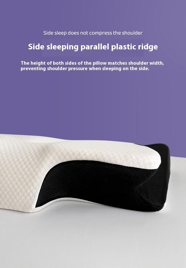 Butterfly-Shaped Memory Foam Neck Pillow, 23.6x13.8x4.5 inches, White and Black, Moderate Support