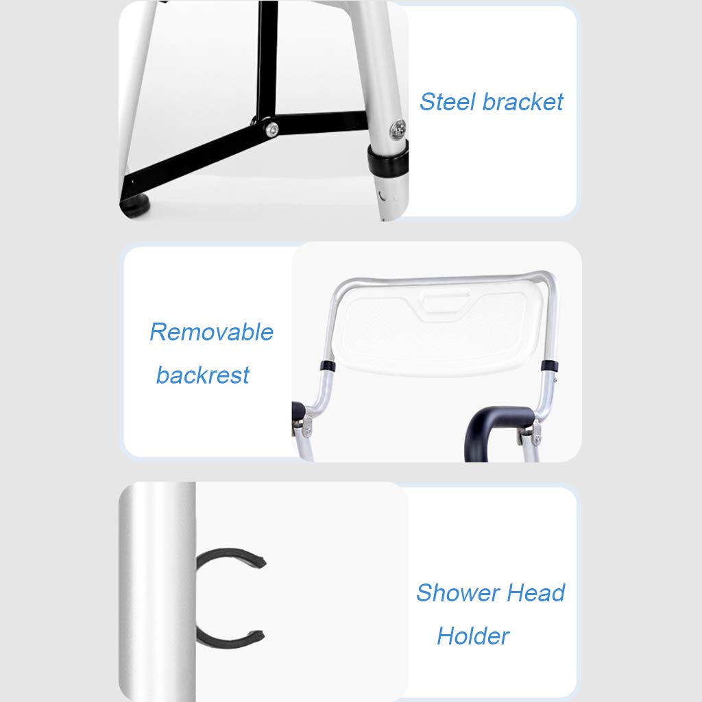Plegar Taburete De Ducha Altura Ajustable Portátil Banco de Asiento de baño con Respaldo Apoyabrazos Bañera Ducha Elevador Silla Ayuda por discapacidad MAX. 136 kg