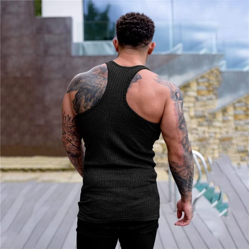 Fitness Sleeveless T Shirt Knitted Slim Fit Vest Sports Strips Gym Men Clothing