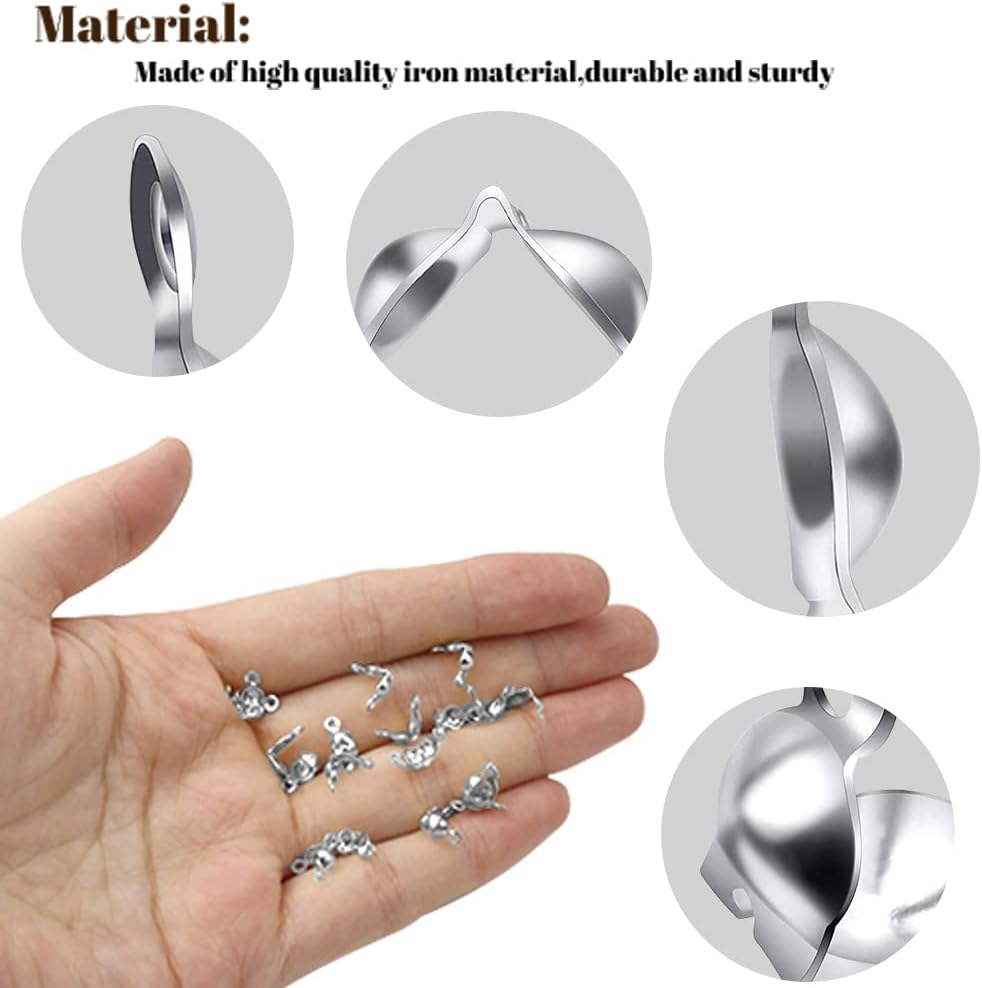 Newbested 1400 PCS Metal Open Bead Tips Knot Covers,Iron Clamshells Terminators Wire Crimp End Caps for Jewelry Making Craft DIY(Gold and Silver)