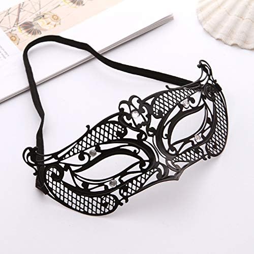 Miniatura 4 de FaceWood Máscara de mascarada para mujer, máscara de metal ultraligera brillante con diamantes de imitación veneciana, bonita fiesta, noche, baile