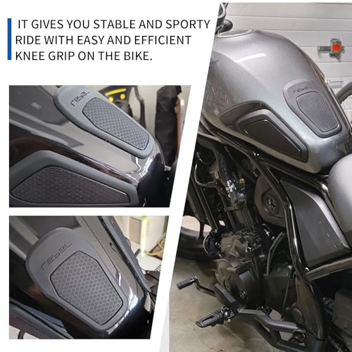 Image of Motorcycle REBEL 1100 CMX 1100 Accessories Side Fuel Gas Tank Cover Anti-slip Protector Stickers Knee Grip Traction Pads fit for Ho&n&da Rebel CMX1100 2021 2022 2023 2024 2025 2026 (Black A)