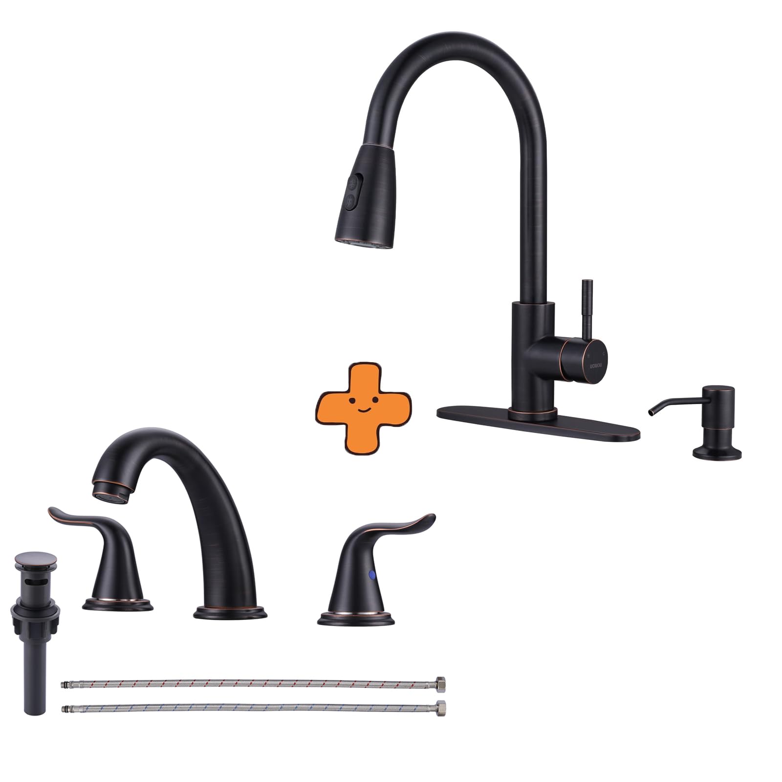 Jnfidosr Bronze Widespread Bathroom Faucet Oiled Rubbed Bathroom Sink Faucet 3 Hole Vanity Faucet 2 Handle Basin Faucet And Kitchen Faucet With Soap Dispenser,Stainless Steel Kitchen Faucets For Si