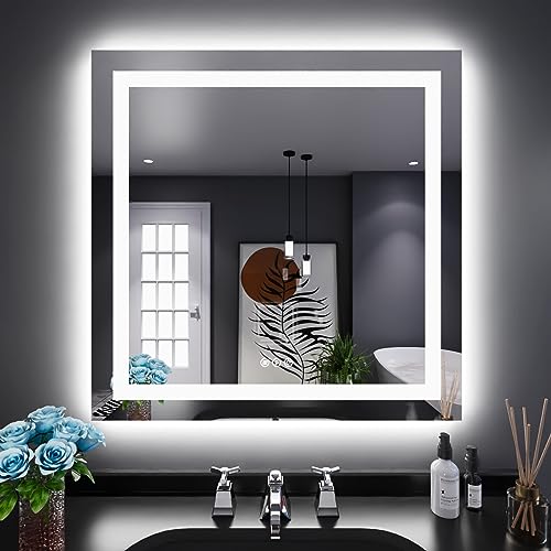 LOAAO 32"X32" LED Bathroom Mirror with Lights, Anti-Fog, Dimmable, Backlit + Front Lit, Lighted Bathroom Vanity Mirror for Wall, Memory Function, Tempered Glass, Shatter-Proof, ETL Listed
