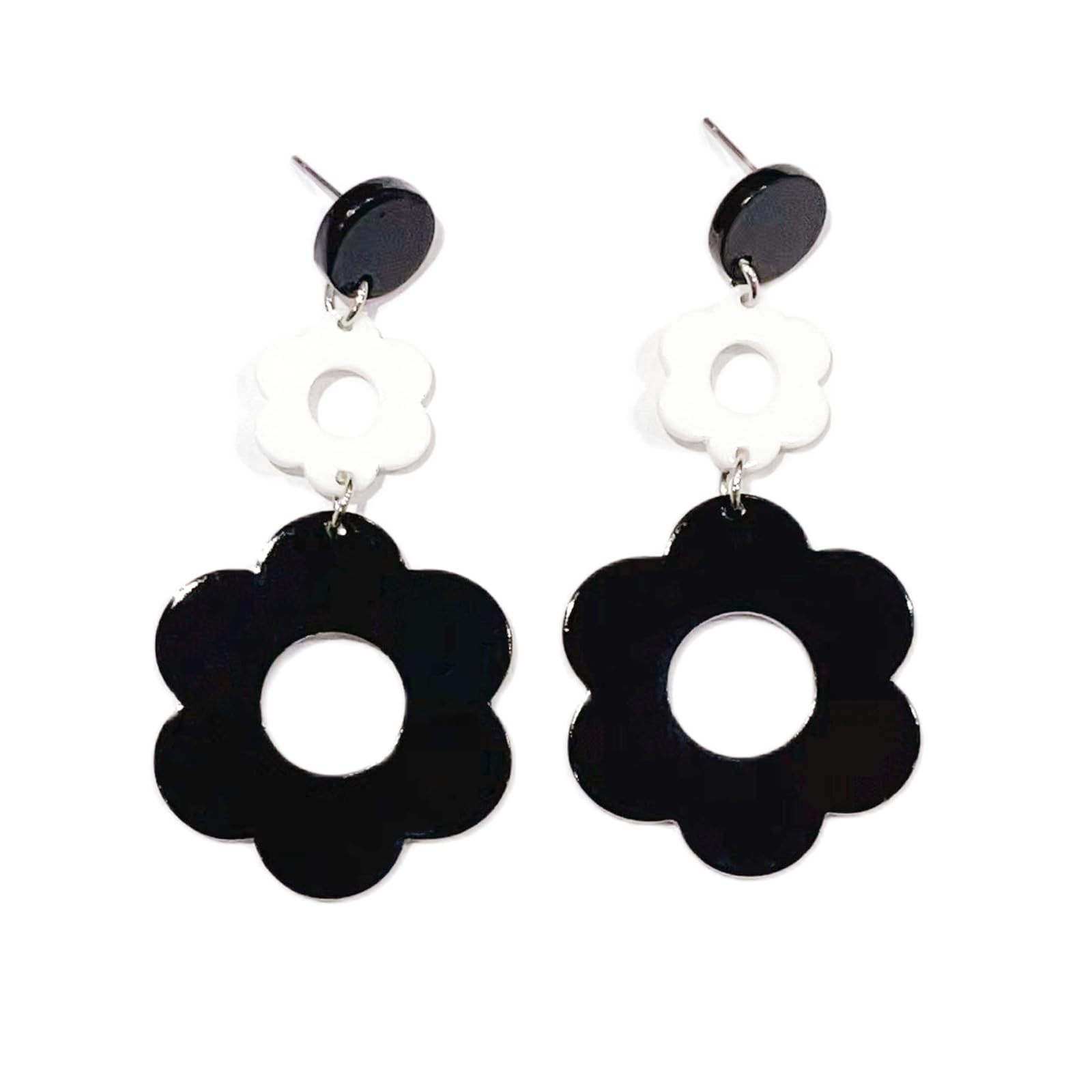 Cute Hollow Flower Dangle Earrings Vintage Resin Flower Daisy Earrings 60S 70S Party Jewelry Mother's Day/Valentien's Day Gift for Women