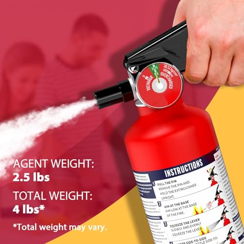 Image of Ougist ABC Fire Extinguisher for Home & Vehicle - 2.5 lb 1-A:10-B:C Rated, Dry Chemical Fire Safety with Quick-Release Handle, Certified for Kitchen /Car /Boat Use-Model FF1KG