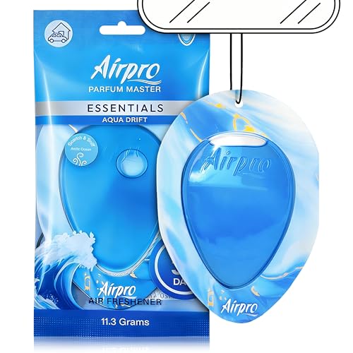 Image of Airpro Essentials Aqua Drift Hanging Gel Car Air Freshener | Leak-Proof Gel Based Car Perfume | Long Lasting 30 Days | Cool Marine Fragrance for Car Interior | Hanging Car Perfume (11.3g)