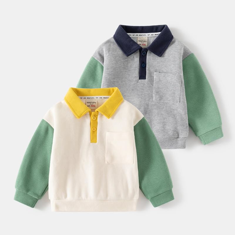 Toddler Baby Boy Girl Cotton Pullover Sweatshirt Polo Henley Long Sleeve Button Down T Shirts Color Block Fall Tops2