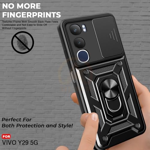 Image of Armor Bumper Back Cover Case for Vivo Y29 5G Rotating Camera Cover, Ring Holder & Kickstand | Heavy Duty & 360 Degree Protection Vivo Y29 5G Back Cover (Black)