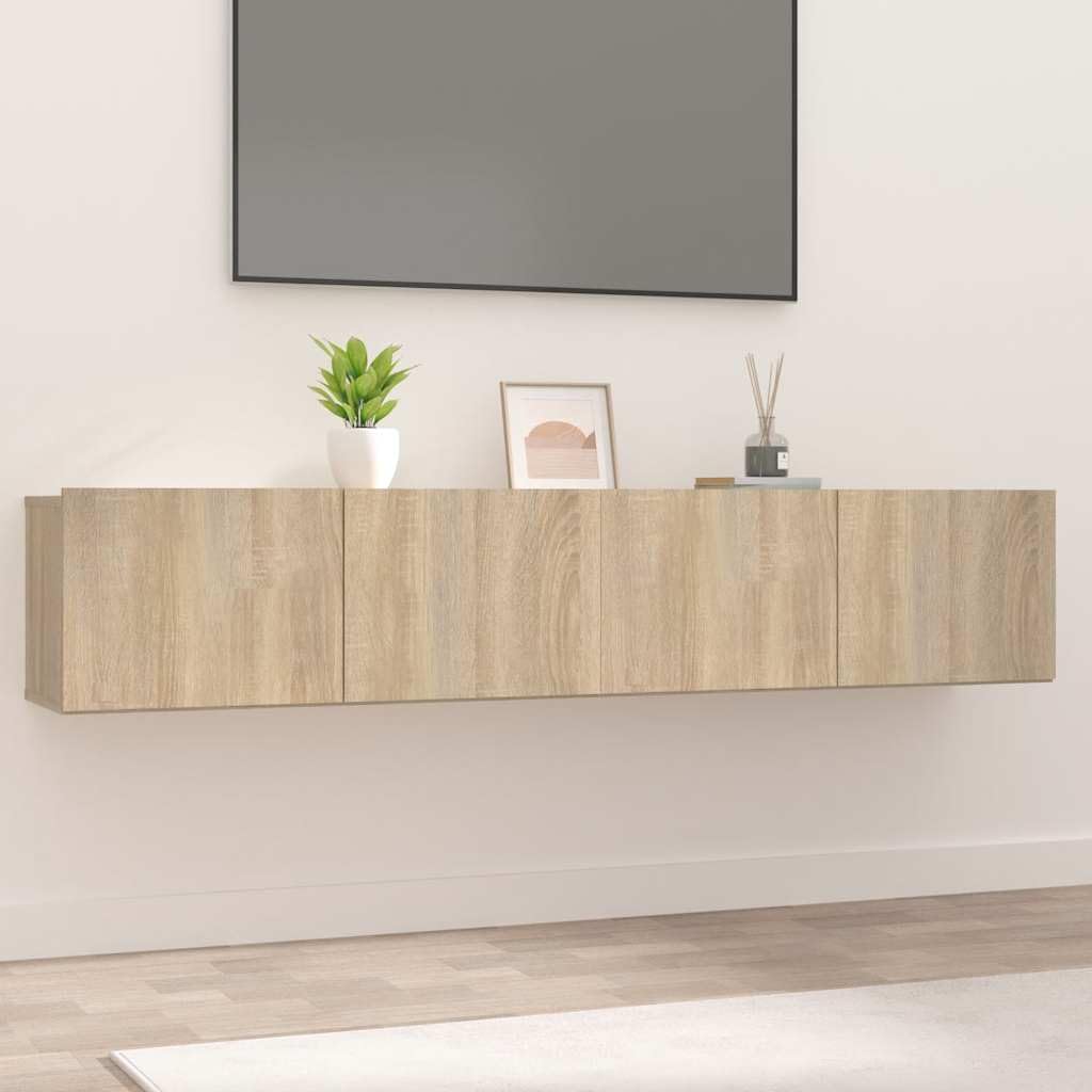 Set 2 Mobili TV Sospesi Rovere Sonoma 80x30x30 cm | Mensole sospese per soggiorno e camera da letto, dotate di ante a ribalta per organizzare decoder e accessori.