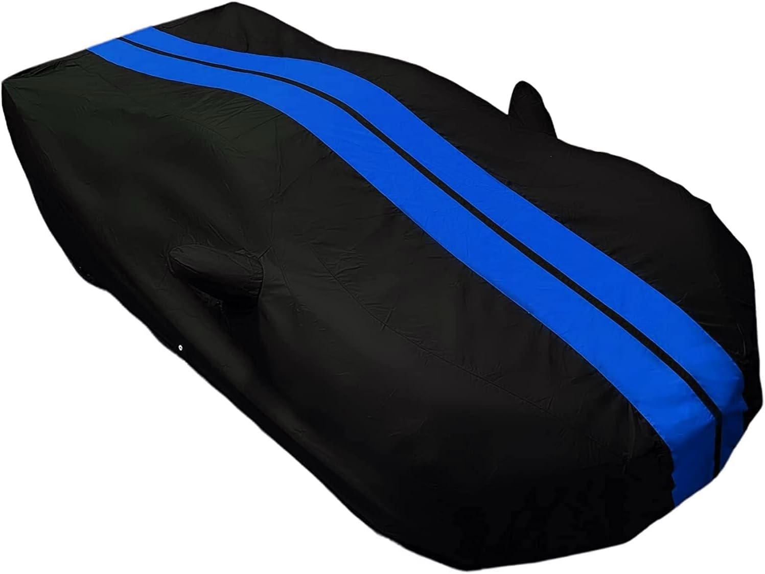 SR1 Performance USA C8 Corvette Car Cover Outdoor 2020–2026 – Custom Fit Stingray Z06 Z51 E-Ray, Water Resistant Breathable, UV Protection, Wind Secure & Storage Bag (Black with Blue Stripes)
