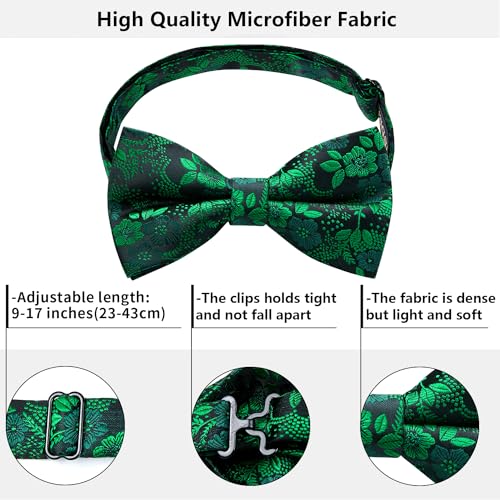 Image of HISDERN Bow Ties for Men Pre-Tied Bow Tie Floral Paisley Handkerchief Classic Formal Bowtie and Pocket Square Cufflinks Set