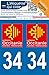 L'étiquette Qui Colle - 2 Autocollants Plaque d'immatriculation 34 Hérault - Région Occitanie - Modèle Officiel