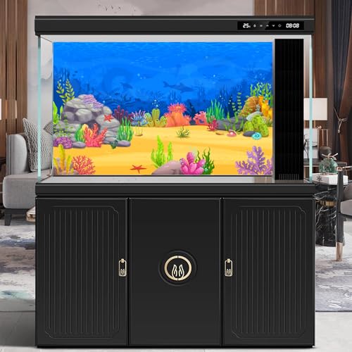 Image of Under The Sea Aquarium Background Blue Ocean Under Water World Fish Tank Background Cartoon Undersea Floor Coral Reef Terrarium Backgrounds Shark Turtle Theme Aquarium Backgrounds 36x18in