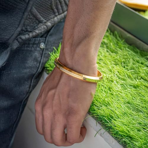 Image of Mesmerize 9 Verse Hanuman Chalisa Kada | Stainless Steel Religious Bracelet for Men | Micro-Carved Hindu Kada | Waterproof, Anti-Tarnish & Hypoallergenic | 6 Months Warranty.