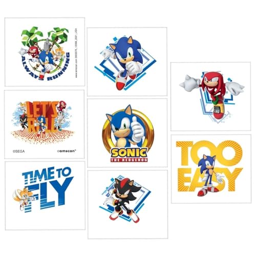 Vibrant Multicolor Sonic Temporary Tattoos - 2' x 1.75' (Pack of 8) - Perfect for Parties, Events, & Gifts