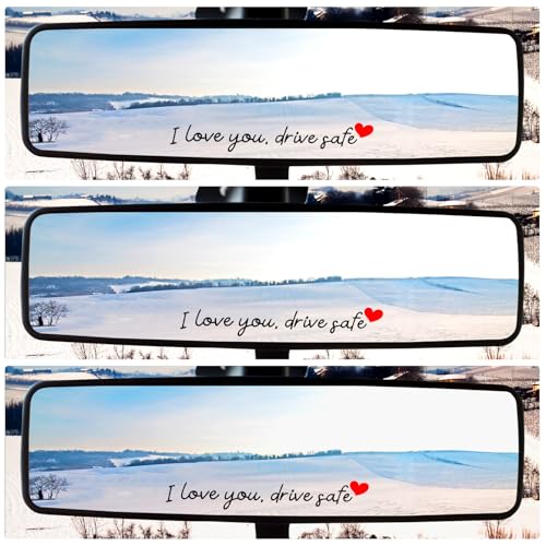 Image of 3pcs I Love You Driving Safe Mirror Sticker, Vinyl Car Decals Rear View Mirror Sticker Cute Car Drive Stickers and Decals for Vehicle Windows (Black)