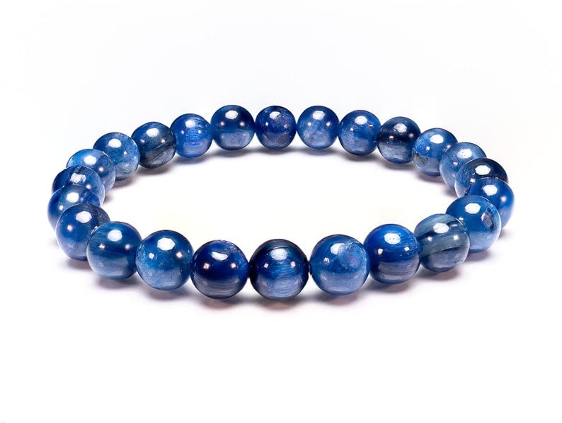 Bracelet en cyanite extensible 7 pouces perles 8mm bien-être et chance