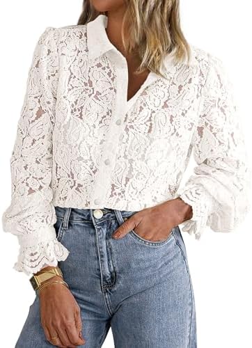 BTFBM Long Sleeve Lace Blouses for Women 2025 Spring Dressy Casual Button Down Shirts Date Night Outfit Club Party Tops