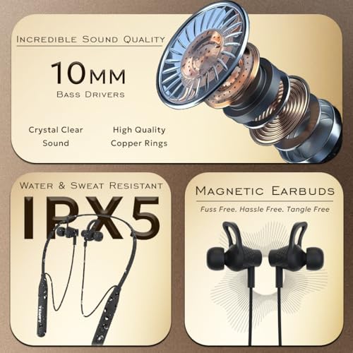 Image of TEMPT Rush X Neckband with 30 Hours of Playback Time, Vibration Alert, BT V5.2, 10mm Drivers with Copper Ring, Crystal Clear Sound (Black)