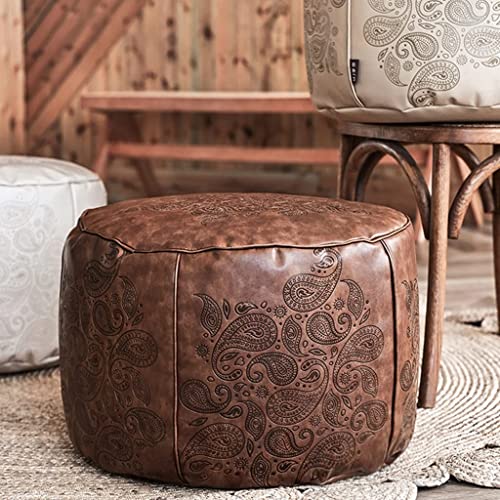 Pouf carré en cuir synthétique marron, repose-pieds ottoman de sol fixe - 7
