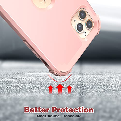 Idweel Iphone 11 Pro Max Case With Tempered Glass Screen Protector, Hybrid 3 In 1 Shockproof Slim Heavy Duty Protection Hard Pc Cover Soft Silicone Rugged Bumper Full Body Case, Rose Gold #TOP3