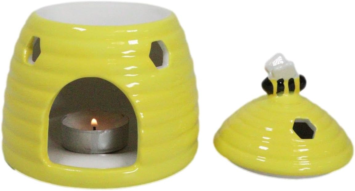 Ebros Gift Animal Forest Whimsical Bumblebee Beehive Ceramic Essential Oil Wax Burner Warmer Figurine Tea Light Candle Holder Home Aromatherapy Accessory (Yellow)
