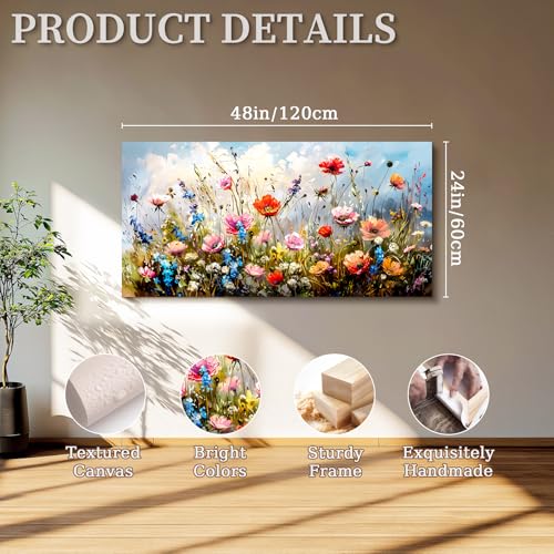 SERIMINO Large Wall Art for Living Room Canvas Prints, Nature Floral Botanical Farmhouse Wall Decor, Colorful Flower Market Modern Oil Paintings Home Bathroom Decor Aesthetic 24"X48"