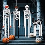 EASY JOY 4 Stück Halloween Deko Skelett,Papier-SkelettZiehblume Zum Aufhängen Garten,Halloween Deko Outdoor-Innen,Hängende Skelett Geist mit Hexenhut für Helloween Party Garten Spukhäuse
