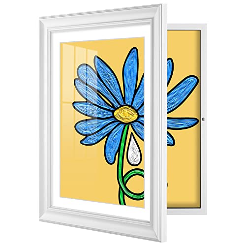 Anozie 10X12.5 Kids Art Frame, Magnetic Front Opening, Tempered Glass, White Picture Frame For Kids Artwork Changeable With Mat, Display Storage Frames For Kids Drawings, Artworks, Schoolwork, 1 Pack #TOP28