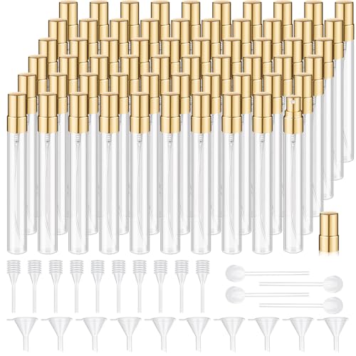 Domensi 60 Pcs 10ml Glass Perfume Refillable Bottles Decants Bulk for Perfumes Atomizer Spray Travel Glass Bottles with Atomizer Pump Bottle Kit for Travel Toiletries Fragrance Liquid