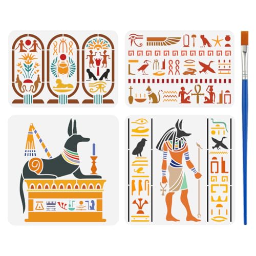 FINGERINSPIRE 4 PCS Egyptian Symbols Stencil for Painting with Brush