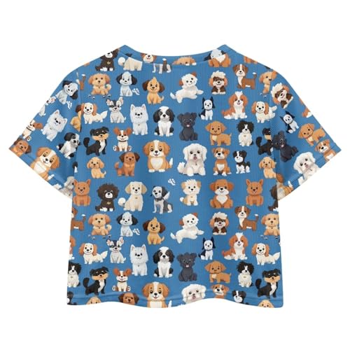 Image of Girls Summer Crop Top Outfits Short Sleeve T Shirts Kids Cute Clothes Tees Blouse
