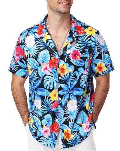 Runhit Hawaii Hemd Männer Kurzarmhemd Herren mit Blumenprint, Luftiges Malle Outfit Herren Oder Party Look XL