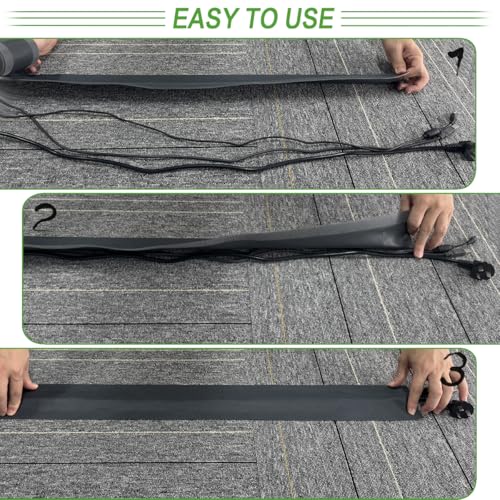 Floor Cable Covers - 20ft Oxford Fabric Cord Protector con cierre adhesivo de gancho y lazo, funda impermeable para cables para cualquier superficie de piso, gestión duradera de cables para prevenir peligros de tropiezo (Gris, 20 pies) miniatura 2