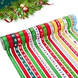 20 Rolls 100 Yards Christmas Ribbon for Gift Wrapping, 3/8 Inch Printed Christmas Grosgrain Ribbon, Christmas Ribbon for Gift Wrapping Crafts DIY Holiday Xmas Decorations