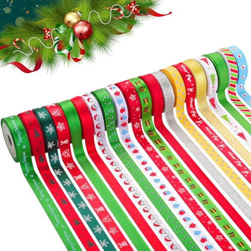 20 Rolls 100 Yards Christmas Ribbon for Gift Wrapping, 3/8