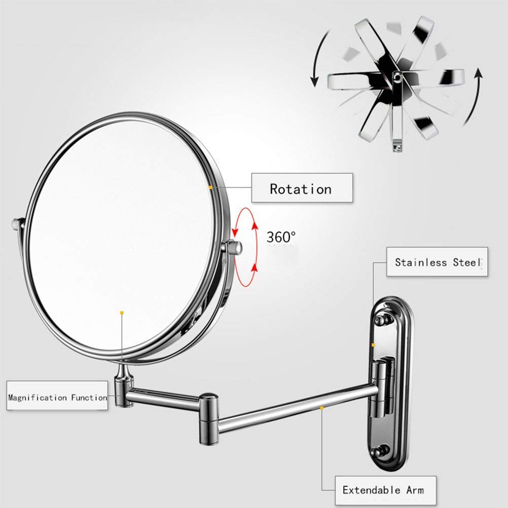Specchio per Trucco a Parete, Specchio cosmetico ingranditore bifacciale, Girevole a 360 Gradi, Braccio Estensibile, Rotondo, Senza Luce