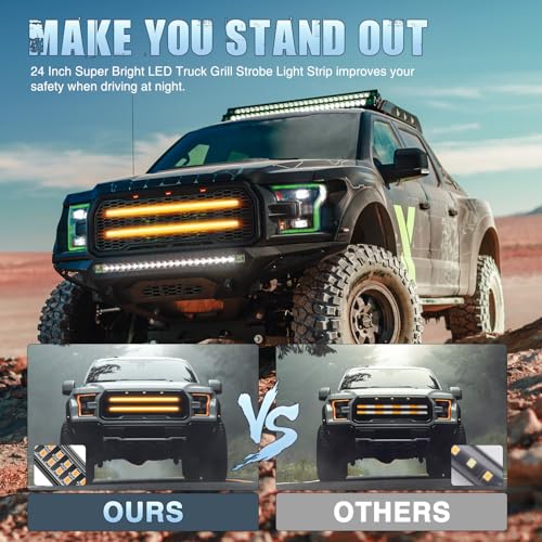 Image of Nilight 2PCS 24 inch Truck Grille Strobe Lights Strip 384 LED Emergency Light Amber Flexible Side Flashing Warning Caution Safety Waterproof Lighting Kit for Trucks Tow Plow Construction Vehicles