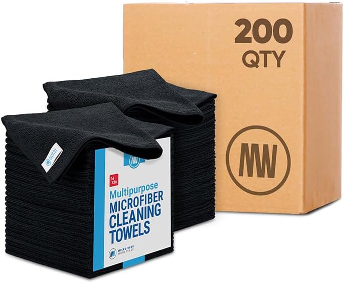 Bulk 16x16 Microfiber Towels (200) - No Fraying, High Density