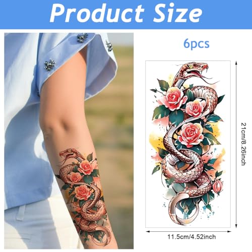 Image of MAYCREATE 6 Sheets Watercolor Rose Temporary Tattoos For Women Arm Girls Adults, Water Color Peony Flower Tattoo Sticker, Bulk Temp Fake Long Lasting Colorful Floral Tattoo 21x11.4cm
