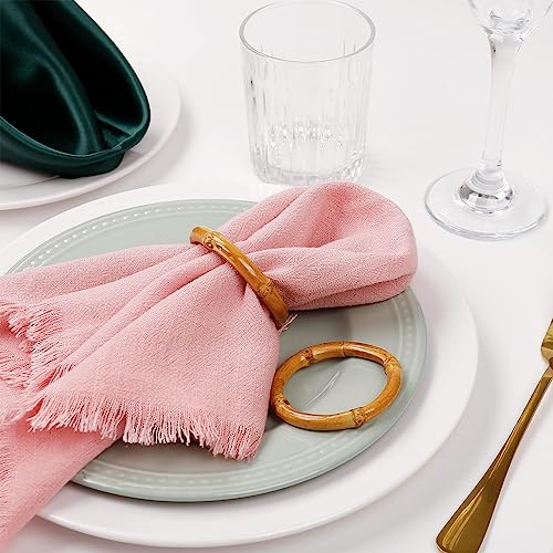 Loghog Wood Bamboo Napkin Rings Set Of 4, Handmade Rattan Napkin Holder Rings Table Decorations For Wedding, Valentine's, Banquet, Christmas, Birthday, Thanksgiving #TOP1